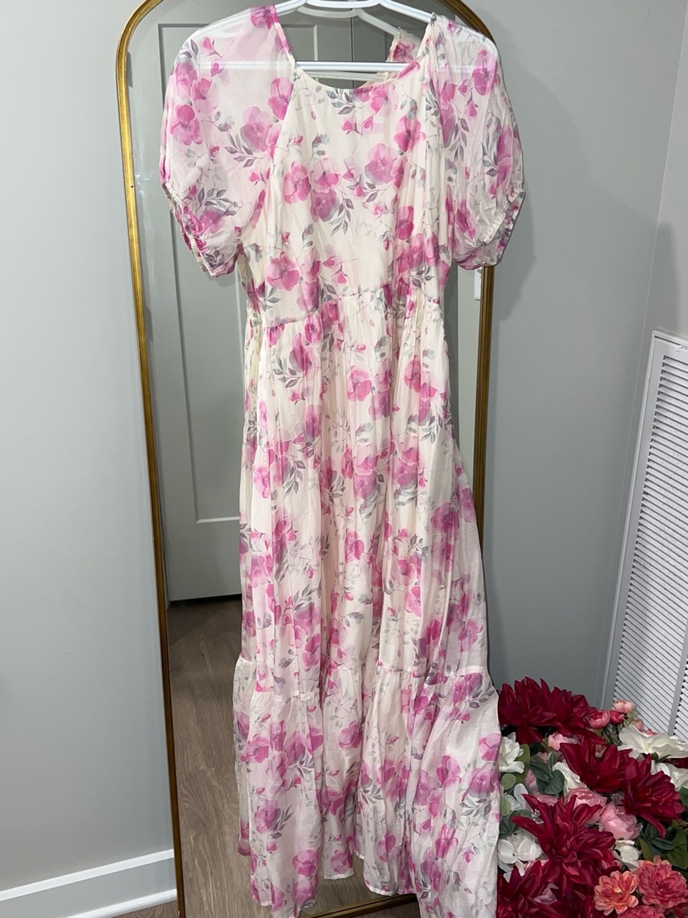 Women’s Floral Maxi Dress in Pink on Cream